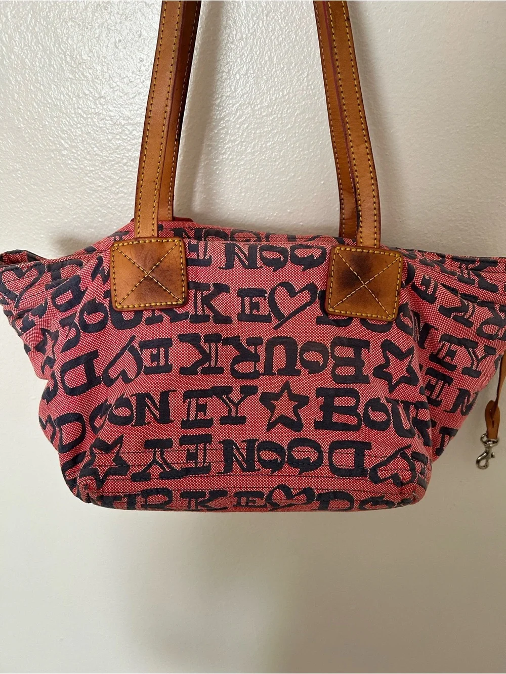 Dooney & Bourke Pink Logo Canvas Tote with Tan Leather Trim